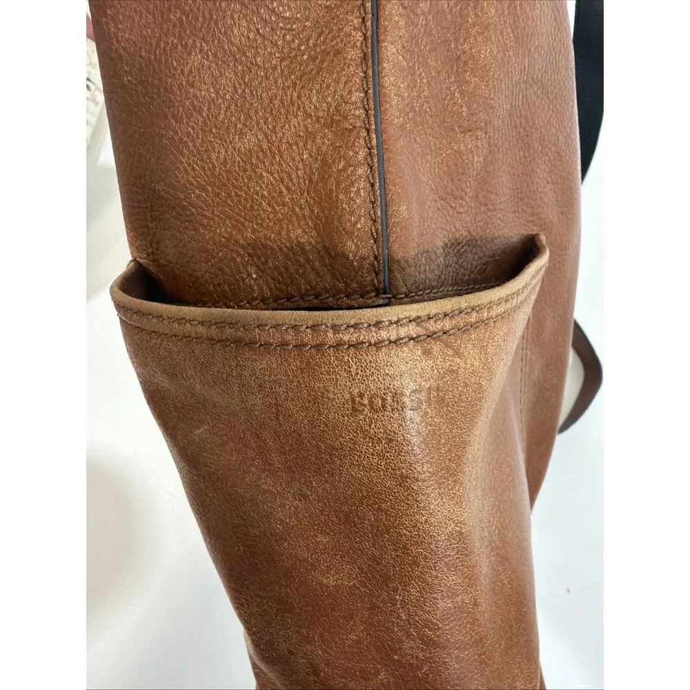 Vintage Y2K Fossil Distressed Leather Saddle Hobo Bag Purse Brown